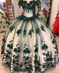 Hot 2025 Green Quicneanera Dress 3D Flowers Off The Shoulder Sweet 16 Party Dresses MyChicDress