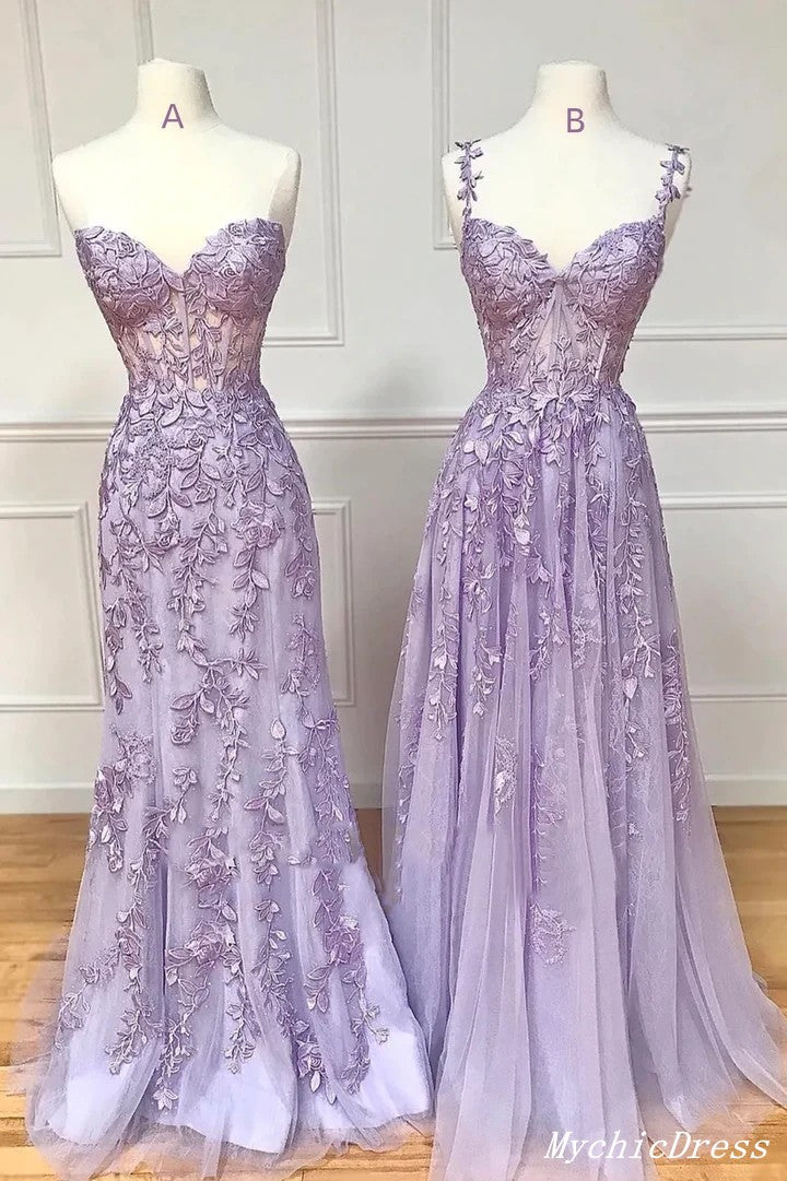 Hot 2025 Violet Purple Lace Long Prom Dresses Cheap UK Evening Dress MyChicDress