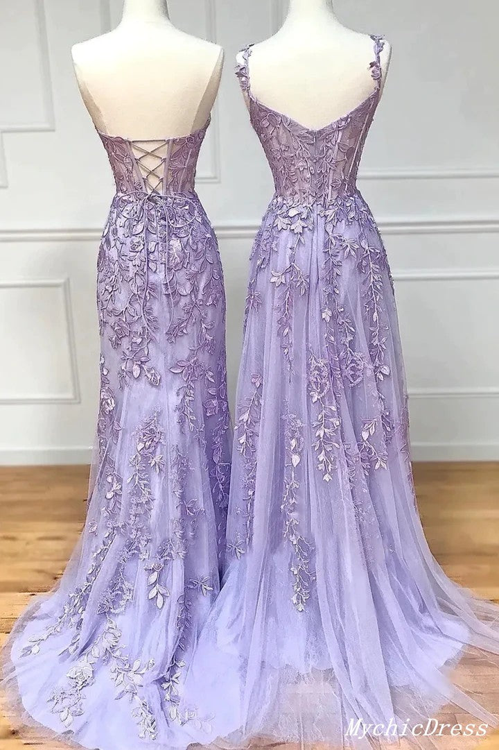 Hot 2025 Violet Purple Lace Long Prom Dresses Cheap UK Evening Dress MyChicDress