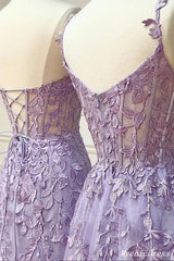 Hot 2025 Violet Purple Lace Long Prom Dresses Cheap UK Evening Dress MyChicDress