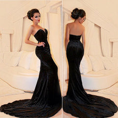 Hot Black Velvet Prom Dresses Sweetheart Mermaid Evening Dress - MyChicDress