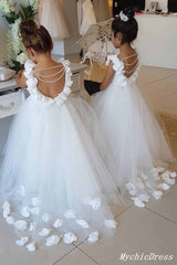 Hot Floor Length Flowers Tulle White Flower Girl Dresses Cheap MyChicDress