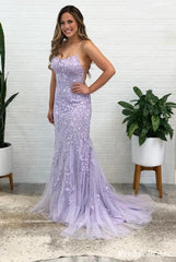 Hot Lace 2024 Lilac Prom Dresses Mermaid Spaghetti Straps Long Evening Dress MyChicDress