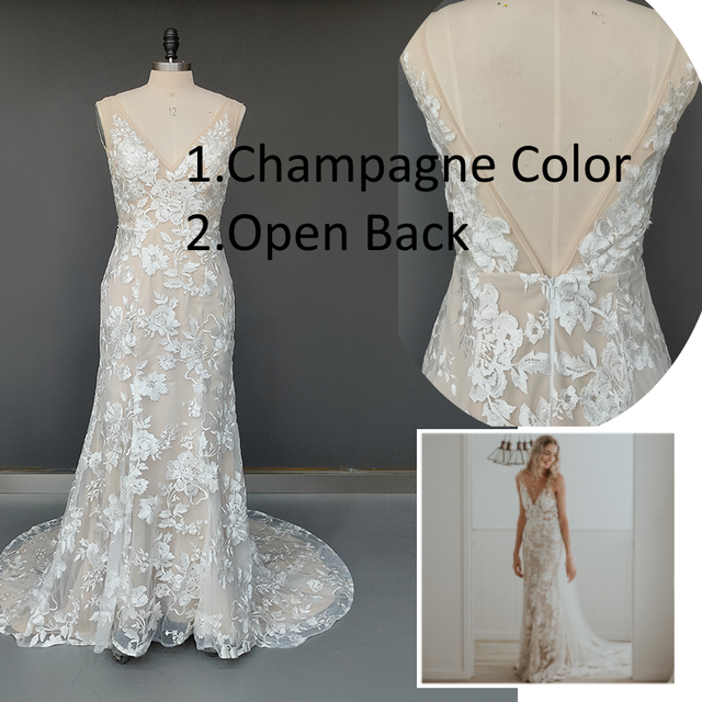 Hot Lace Beach Lace Wedding Dresses Mermaid V Neck Sleeveless MyChicDress