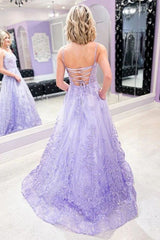 Hot Lace Long Violet Prom Dresses 2024 Floral Lavender Formal Dresses 3D Flowers MyChicDress