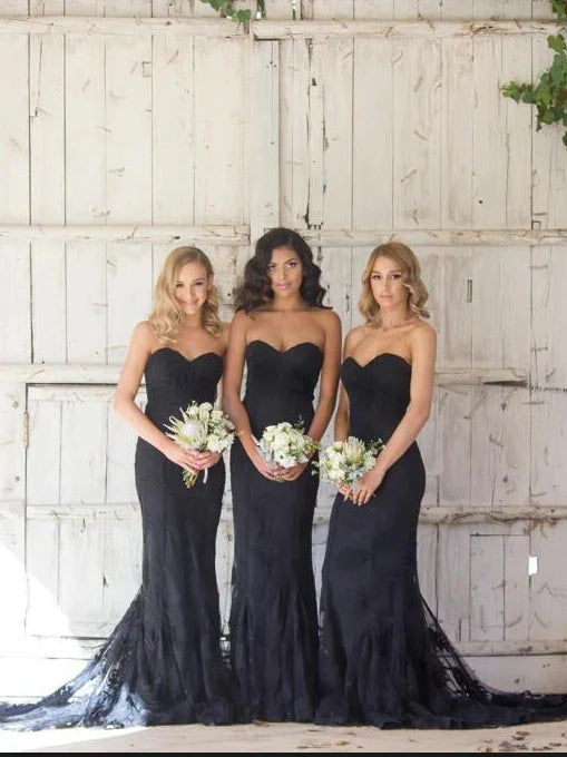 Hot Mermaid Lace Bridesmaid Dresses Black Sweetheart Sleeveless MyChicDress