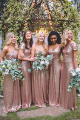 Hot Mismatched Gold Rose Sequined Bridesmaid Dresses MyChicDress