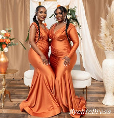 Hot Multiway Orange Bridesmaid Dresses Stretch Satin Wedding Guest Dress MyChicDress