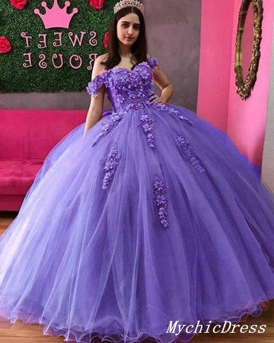 Hot Off the Shoulder 2025 Purple Quinceanera Dresses Tulle Ball Gown Sweet 16 Dress MyChicDress