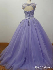 Hot Purple Lace Tulle Quinceanera Dresses Sequin Long Formal Prom Dresses MyChicDress