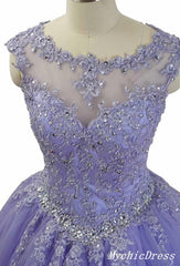 Hot Purple Lace Tulle Quinceanera Dresses Sequin Long Formal Prom Dresses MyChicDress