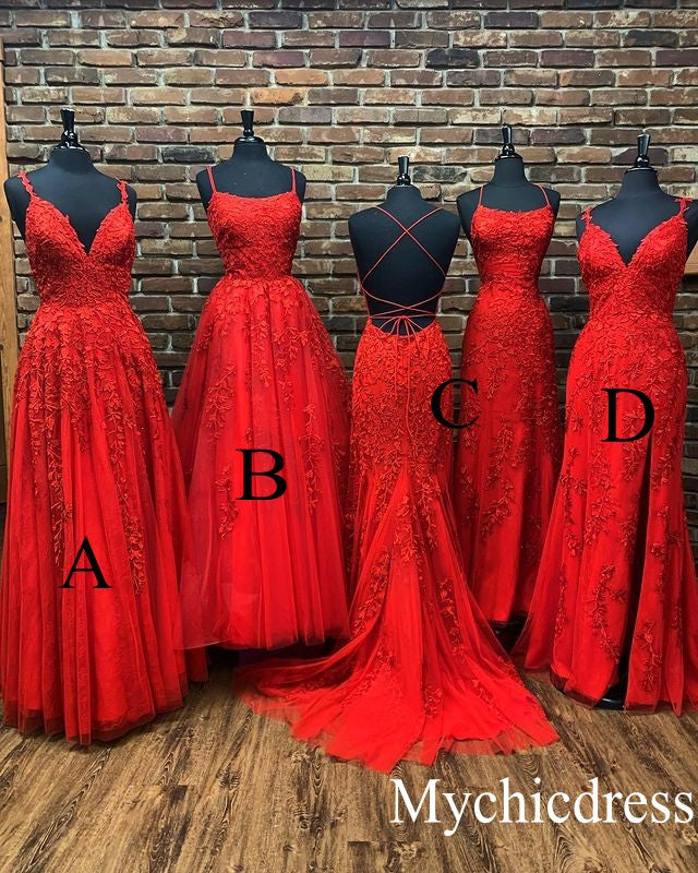 Hot Red Lace Evening Dresses Long Sleeveless Prom Dress UK MyChicDress