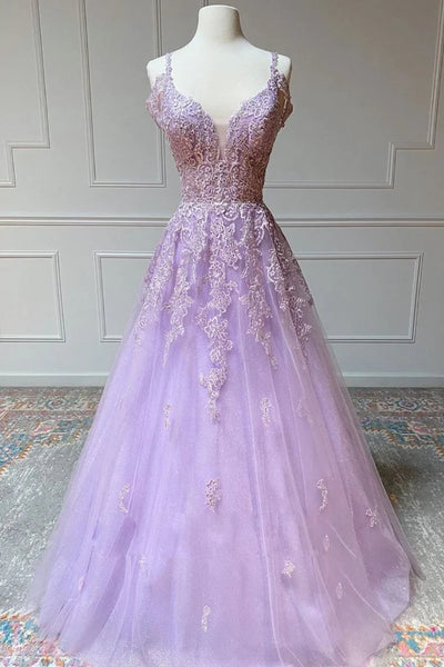 Cute V Neck Two Pieces Purple Lace Prom Dress, 2 Pieces Purple Lace Ho –  abcprom