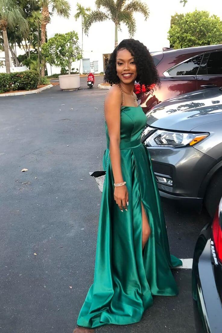 Hunter Green Satin Prom Dresses Simple Strapless Long Formal Dress MyChicDress