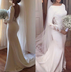 Ivory Jewel Satin Boho Wedding Dress Mermaid Lace Bridal Wears MyChicDress