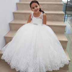 Lace Ivory Flower Girl Dresses Tulle Floor Length Gril Party Dress MyChicDress