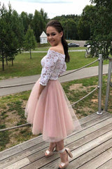 Lace Two Piece Homecoming Dresses Short Tulle Prom Dress MyChicDress