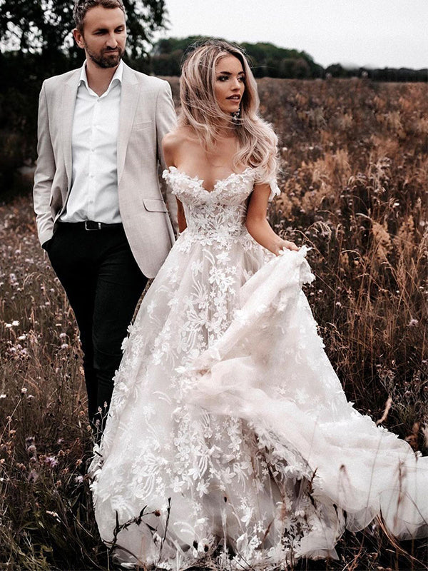 Floral Lace Country Wedding Dresses