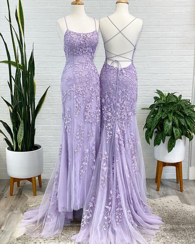 Lavender Lace Corset Prom Dresses Mermaid Scoop 2024 Evening Dress with Beading MyChicDress