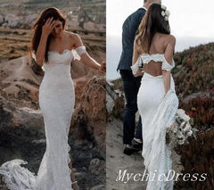 Long Beach Boho Lace Wedding Dresses Casual Mermaid Wedding Gowns MyChicDress