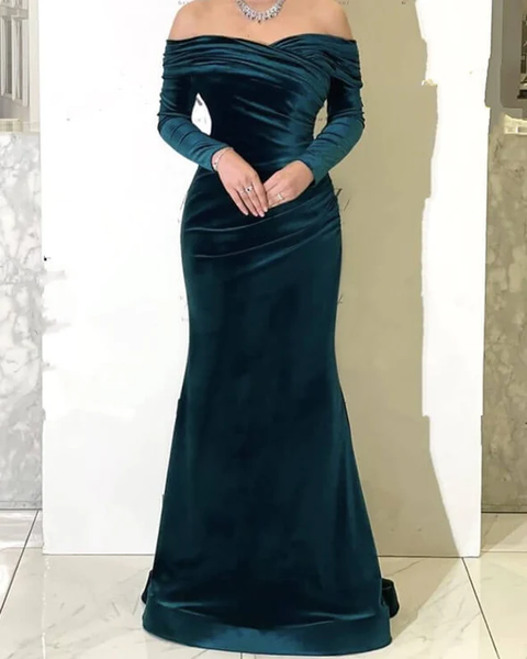 MyChicDress Long Green Velvet Prom Evening Dresses Mermaid Off Shoulder Formal Dress US16 Burgundy