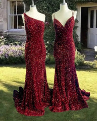 Long Mermaid Maroon 2024 Prom Dresses Sleeveless Sequin Formal Dress MyChicDress