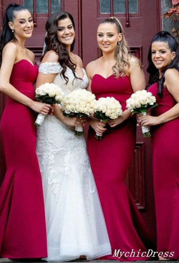 Long Mermaid Red Wedding Guest Dresses Long Sweetheart Bridesmaid Dresses MyChicDress