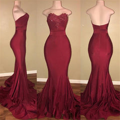 Long Mermaid Strapless Burgundy Prom Dresses - MyChicDress