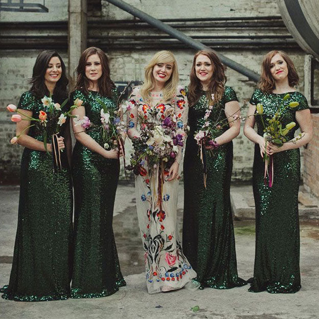 Long Sequins Dark Green Bridesmaid Dresses for Wedding Party MyChicDress