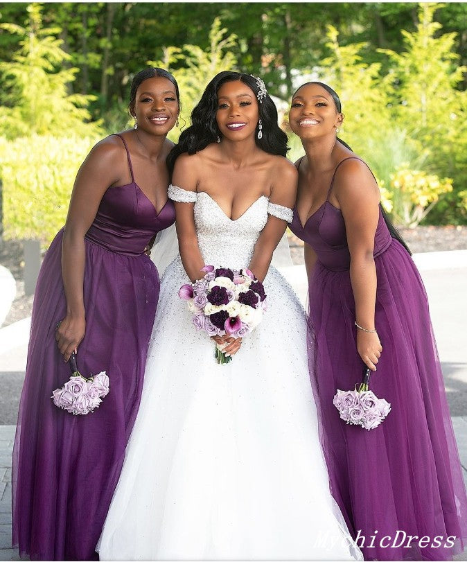 Long V Neck Cheap Bridesmaid Dresses South African Purple Wedding Guest Dress MyChicDress