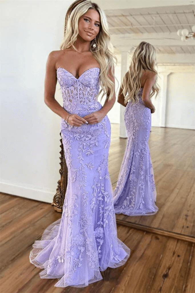 Vestidos de fiesta de encaje morado violeta 2024