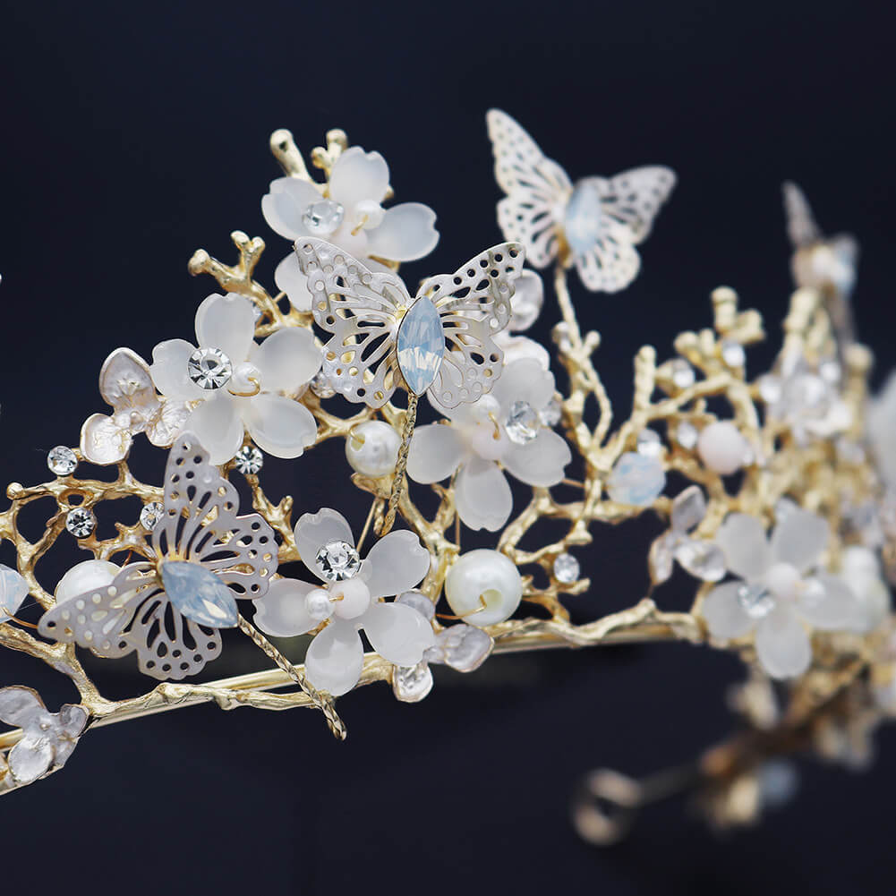 Lovely Butterfly Flower Bridal Tiaras Headband Crystal Quinceanera Crown MyChicDress