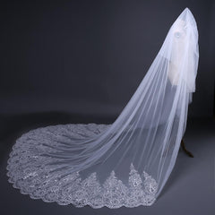 Luxury Princess Lace Wedding Veils with Applique Sequined Trim 3MX3M MyChicDress