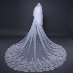 Luxury Princess Lace Wedding Veils with Applique Sequined Trim 3MX3M MyChicDress