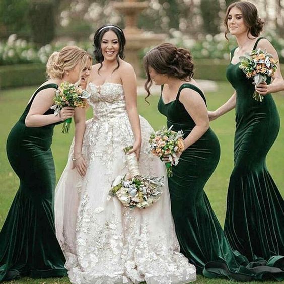 Mermaid Dark-Green Velvet Bridesmaid Dress Sexy Evening Gown MyChicDress