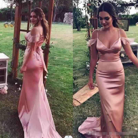 Mermaid Long Dusty Rose Bridesmaid Dresses Spaghetti Wedding Guest Dress MyChicDress