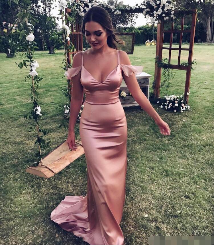 Mermaid Long Dusty Rose Bridesmaid Dresses Spaghetti Wedding Guest Dress MyChicDress