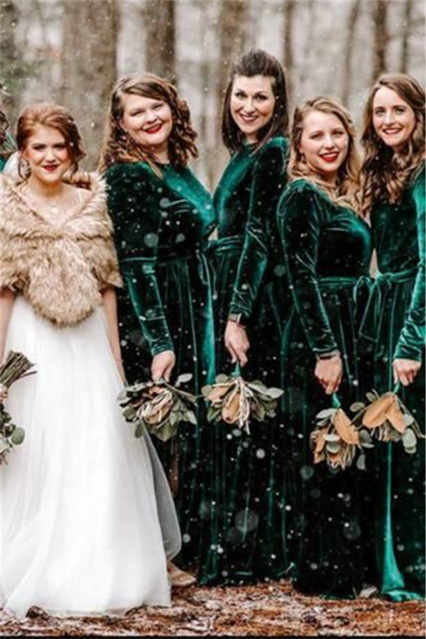 Mermaid Long Sleeves Green Velvet Bridesmaid Dresses MyChicDress