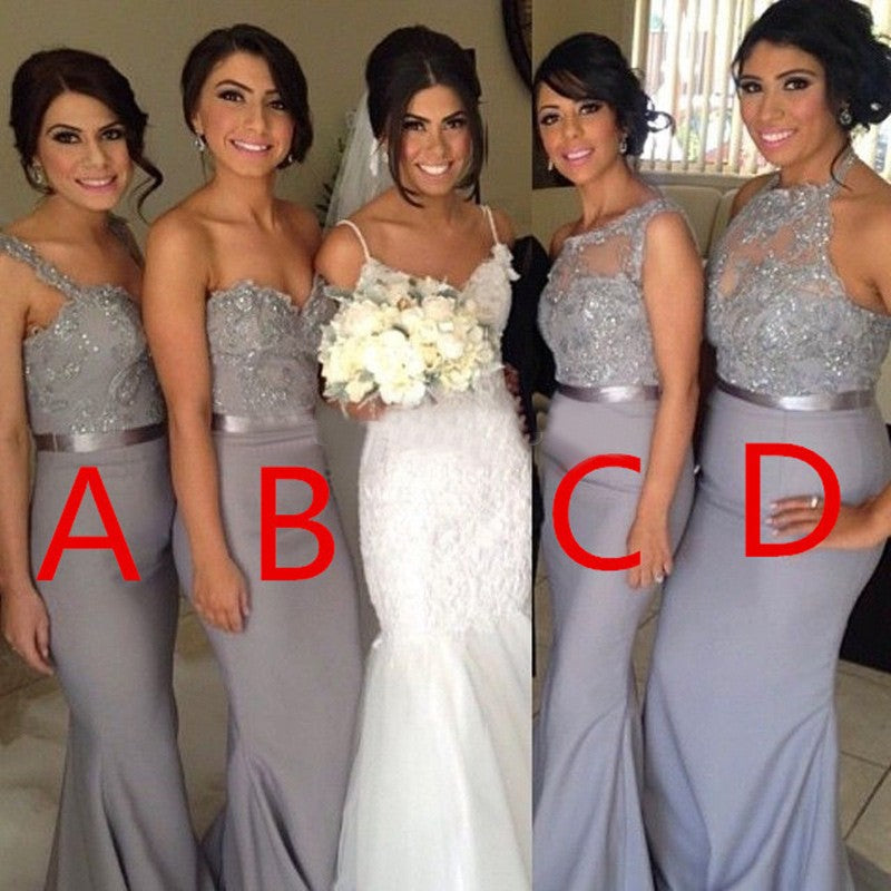 Mermaid Sequined Mismatched Light Grey Bridesmaid Dresses - MyChicDress