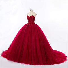 New Ball Gown Prom Dresses Red Sweetheart Strapless Beads Quinceanera Dress MyChicDress