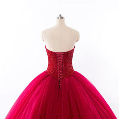 New Ball Gown Prom Dresses Red Sweetheart Strapless Beads Quinceanera Dress MyChicDress