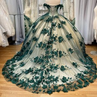 New Off Shoulder 2025 Emerald Green Quinceanera Dress 3D Flowers MyChicDress