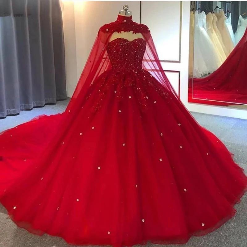 Vestidos de novia con vestido de bola de cristales rojos
