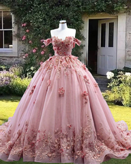 Off The Shoulder 3D Flowers Ball Gown Pink Quinceanera Dresses MyChicDress