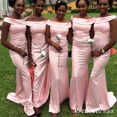 Off the Shoulder Blush Pink Bridesmaid Dresses Long Wedding Guest Dresses MyChicDress