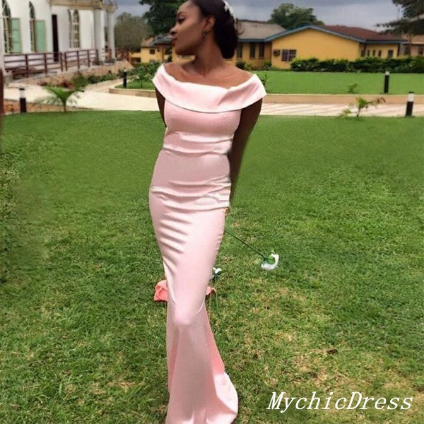 Off the Shoulder Blush Pink Bridesmaid Dresses Long Wedding Guest Dresses MyChicDress