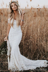 Off the Shoulder Lace Beach Boho Wedding Dresses Mermaid Bridal Wears MyChicDress