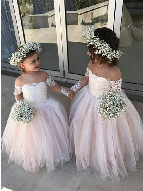 Off the Shoulder Lace Tulle Ball Gown Flower Girl Dresses MyChicDress