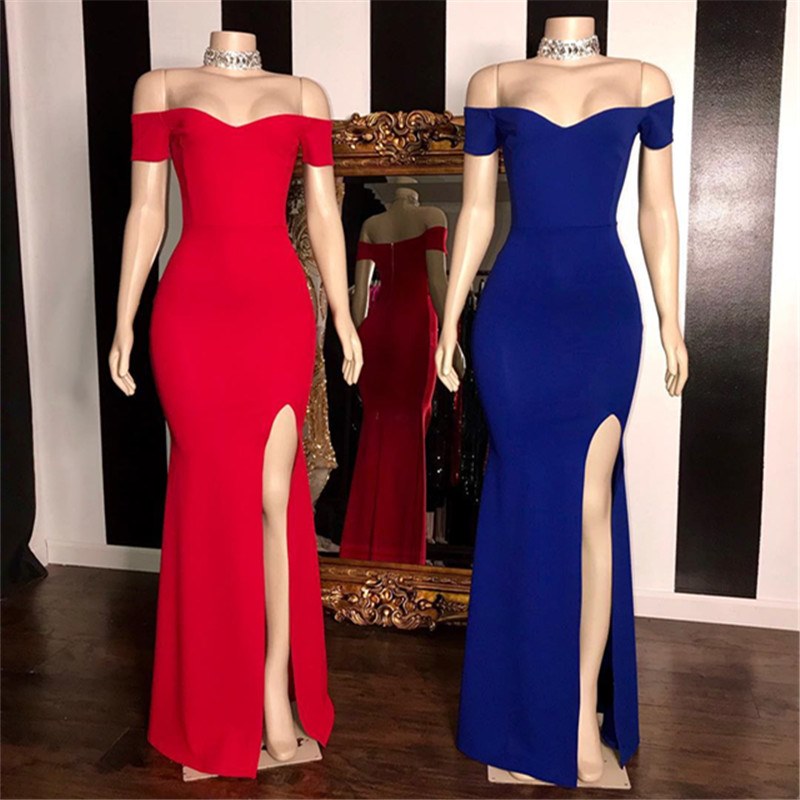 Off the Shoulder Royal Blue Dress Mermaid Red Prom Dresses - MyChicDress