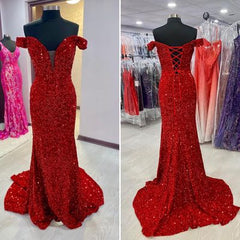 Off the Shoulder Sequins Prom Dresses Mermaid Long Evening Dresses MyChicDress